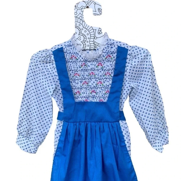 Vintage Polly Flinders Blue & White Smocked dress Size: 6 (Girl) Lace Ruffle - Picture 3 of 7